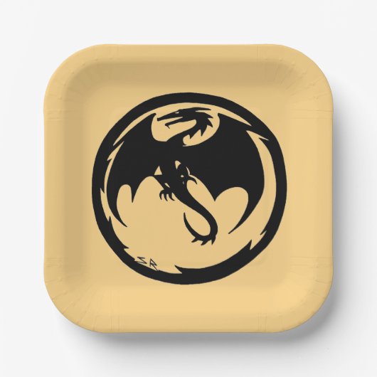 Black Dragon gouden vierkante papieren borden Papieren Bordje (Voorkant)