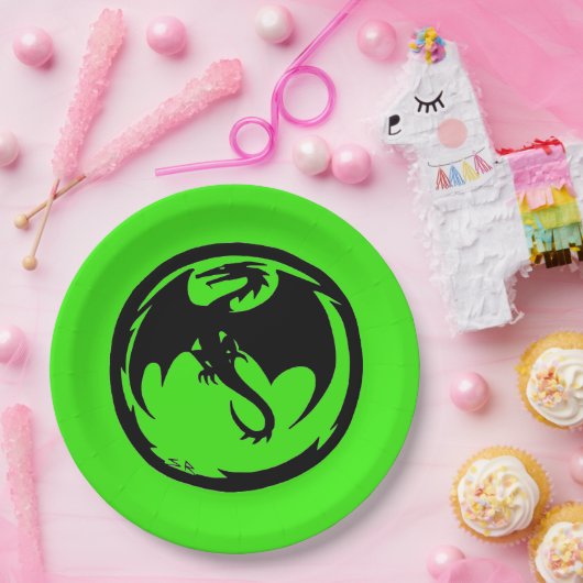 Black Dragon groen groot papier borden Papieren Bordje (Feest)