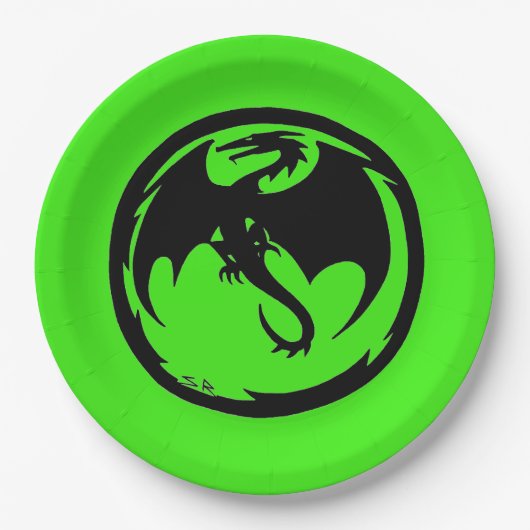 Black Dragon groen groot papier borden Papieren Bordje (Voorkant)