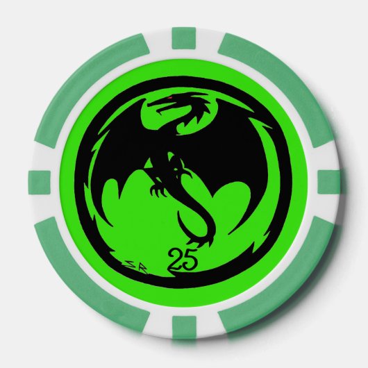 Black Dragon groene 25 gestreepte pokerchip (Voorkant)