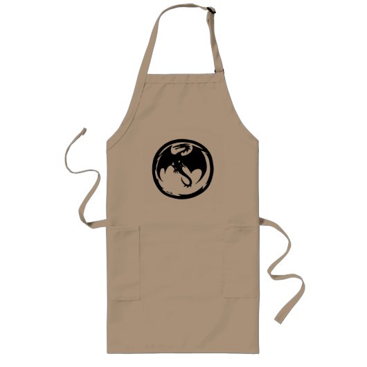 Black Dragon long khaki chef apron Lang Schort (Voorkant)