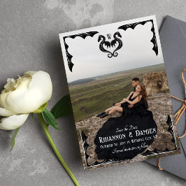 Black Dragon Monogram Fantasy Huwelijksfoto Save The Date
