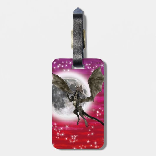 Black Dragon - Mythische Fantasy Creatuur Rode Hem Bagagelabel (Achterkant verticaal)