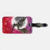 Black Dragon - Mythische Fantasy Creatuur Rode Hem Bagagelabel (Achterkant horizontaal)