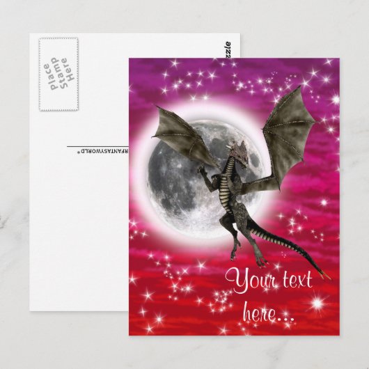 Black Dragon - Mythische Fantasy Creatuur Rode Hem Briefkaart (Voorkant / Achterkant)