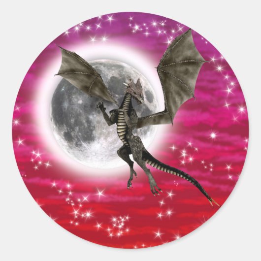 Black Dragon - Mythische Fantasy Creatuur Rode Hem Ronde Sticker (Voorkant)