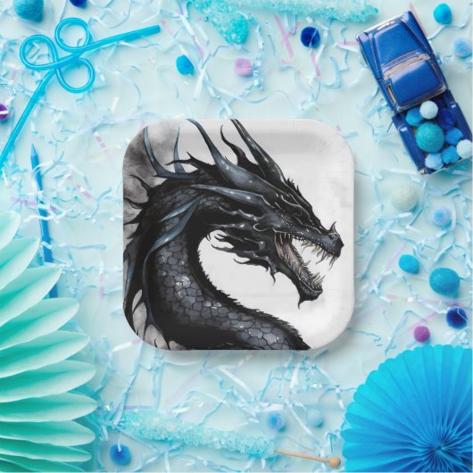 Black Dragon Nidhogg Waterverf Design Papieren Bordje (Feest)