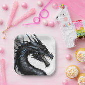 Black Dragon Nidhogg Waterverf Design Papieren Bordje (Feest)