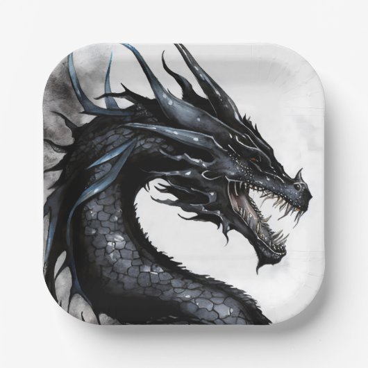 Black Dragon Nidhogg Waterverf Design Papieren Bordje (Voorkant)