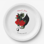 Black Dragon Red Roses Fantasie Papieren Bordje (Voorkant)