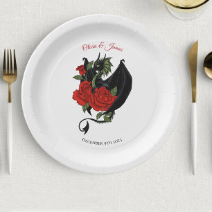 Black Dragon Red Roses Fantasie Papieren Bordje