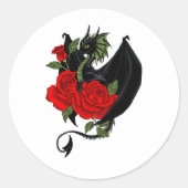 Black Dragon Red Roses Fantasie Ronde Sticker (Voorkant)