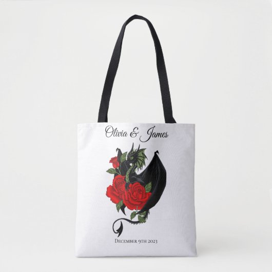 Black Dragon Red Roses Fantasie Tote Bag (Voorkant)