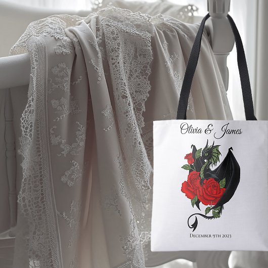 Black Dragon Red Roses Fantasie Tote Bag