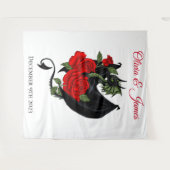 Black Dragon Red Roses Fantasie Wandkleed (Voorkant (horizontaal))