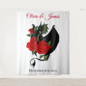 Black Dragon Red Roses Fantasie Wandkleed (Voorkant)