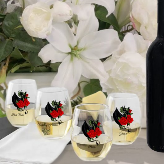 Black Dragon Red Roses Fantasie Wijnglas Zonder Voet