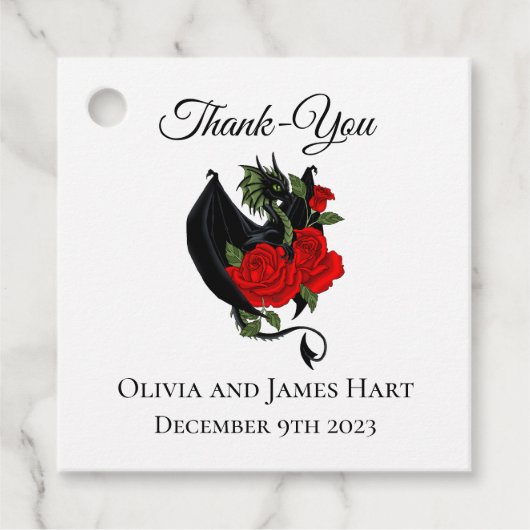 Black Dragon Red Roses Fantasy Bruiloft Bedankjes Labels (Voorkant)