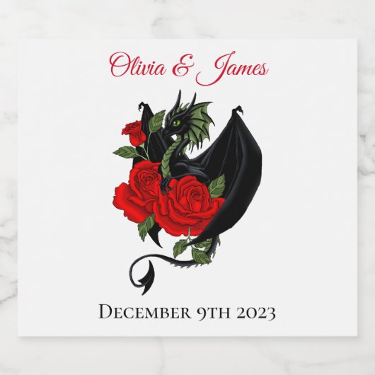 Black Dragon Red Roses Fantasy Bruiloft Bier Etiket (Enkel label)