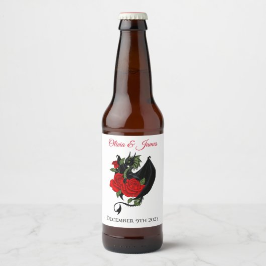Black Dragon Red Roses Fantasy Bruiloft Bier Etiket (Voorkant)