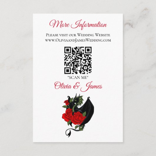 Black Dragon Red Roses Fantasy Bruiloft Informatiekaartje (Achterkant)