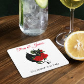 Black Dragon Red Roses Fantasy Bruiloft Kartonnen Onderzetters