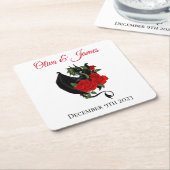 Black Dragon Red Roses Fantasy Bruiloft Kartonnen Onderzetters (Schuin)