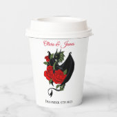 Black Dragon Red Roses Fantasy Bruiloft Papieren Bekers (Achterkant)