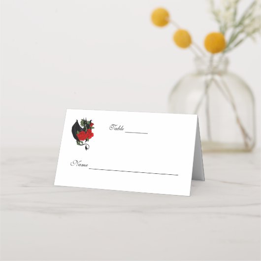 Black Dragon Red Roses Fantasy Bruiloft Plaatskaartje (Voorkant)