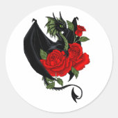 Black Dragon Red Roses Fantasy Bruiloft Ronde Sticker (Voorkant)