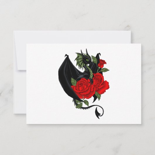 Black Dragon Red Roses Fantasy Bruiloft RSVP Kaartje (Achterkant)