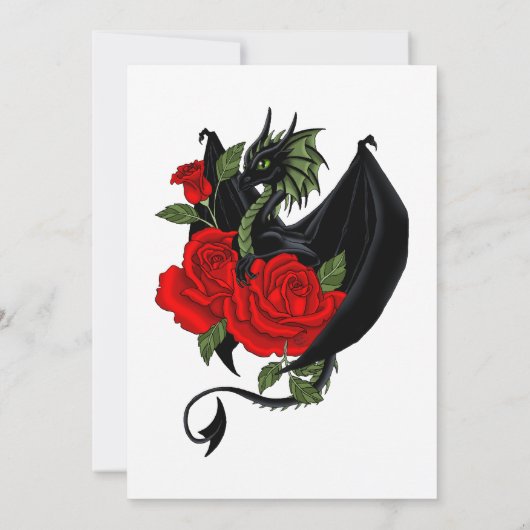 Black Dragon Red Roses Fantasy Bruiloft Save The Date (Achterkant)