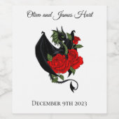 Black Dragon Red Roses Fantasy Bruiloft Wijn Etiket (Enkel label)