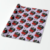 Black Dragon Red Roses Lavendel Cadeaupapier (Uitgerold)