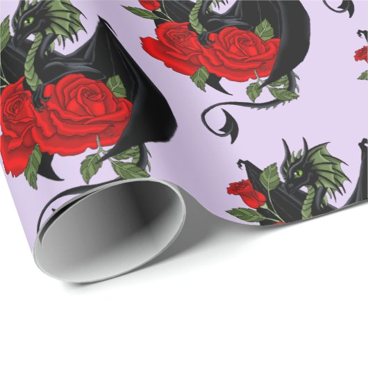Black Dragon Red Roses Lavendel Cadeaupapier (Rol Hoek)