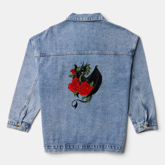 Black Dragon Red Roses Lavendel Denim Jacket (Achterkant)