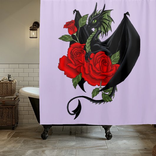 Black Dragon Red Roses Lavendel Douchegordijn