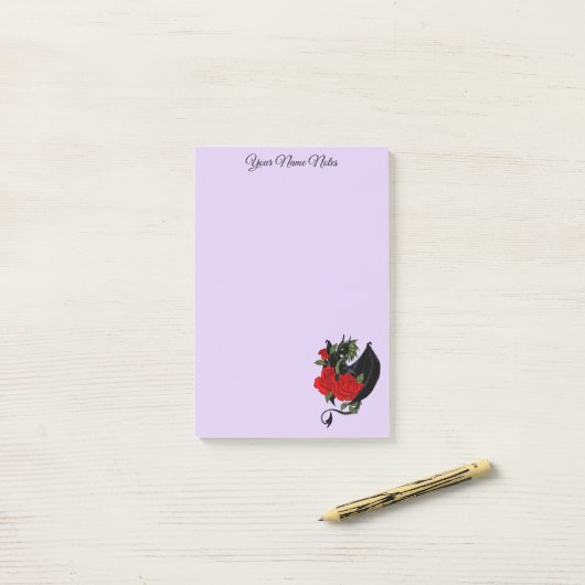 Black Dragon Red Roses Lavendel Post-it® Notes (Op bureau)