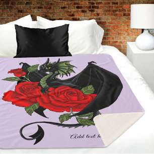 Black Dragon Red Roses Lavendel Sherpa Deken