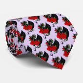 Black Dragon Red Roses Lavendel Stropdas (Opgerold)