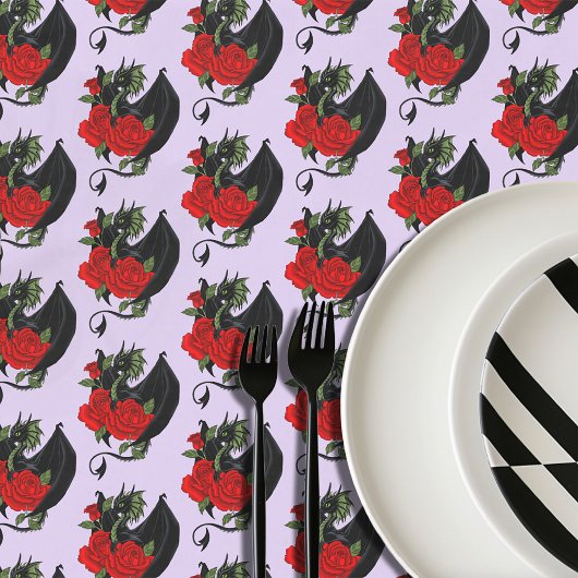 Black Dragon Red Roses Lavendel Tafelkleed