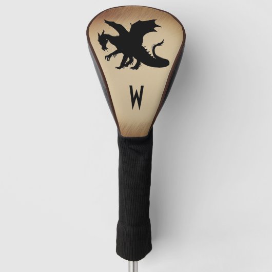 Black Dragon Rustic Background Initiaal Golfheadcover (Voorkant)