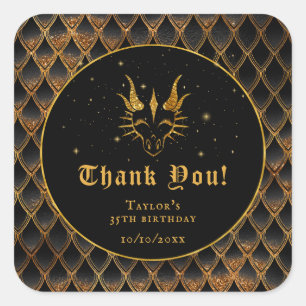 Black Dragon Scales Gouden Verjaardag Dank u Vierkante Sticker