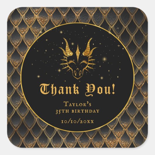 Black Dragon Scales Gouden Verjaardag Dank u Vierkante Sticker (Voorkant)