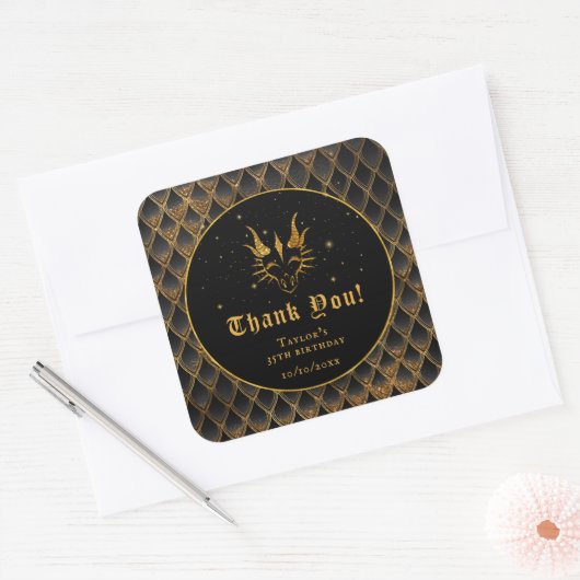 Black Dragon Scales Gouden Verjaardag Dank u Vierkante Sticker (Envelop)