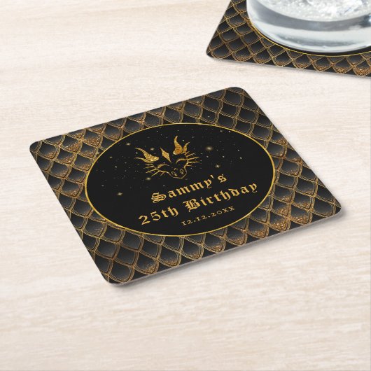 Black Dragon Schalen Gouden Faux Glitter Verjaarda Kartonnen Onderzetters (Schuin)