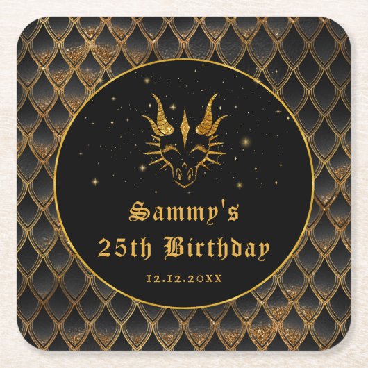 Black Dragon Schalen Gouden Faux Glitter Verjaarda Kartonnen Onderzetters (Voorkant)