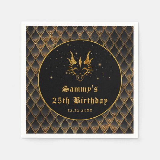 Black Dragon Schalen Gouden Faux Glitter Verjaarda Servet (Voorkant)