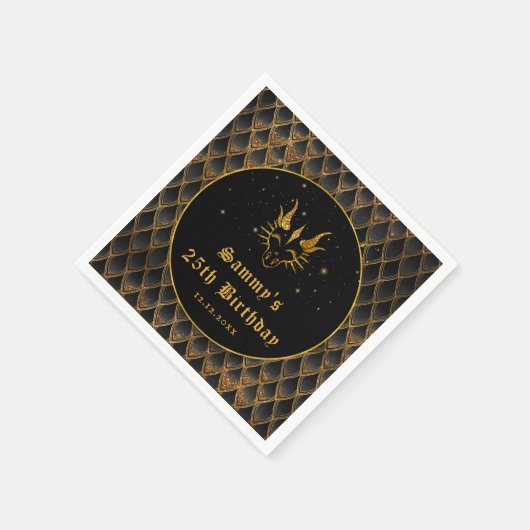 Black Dragon Schalen Gouden Faux Glitter Verjaarda Servet (Hoek)