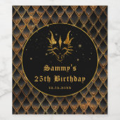 Black Dragon Schalen Gouden Faux Glitter Verjaarda Wijn Etiket (Enkel label)